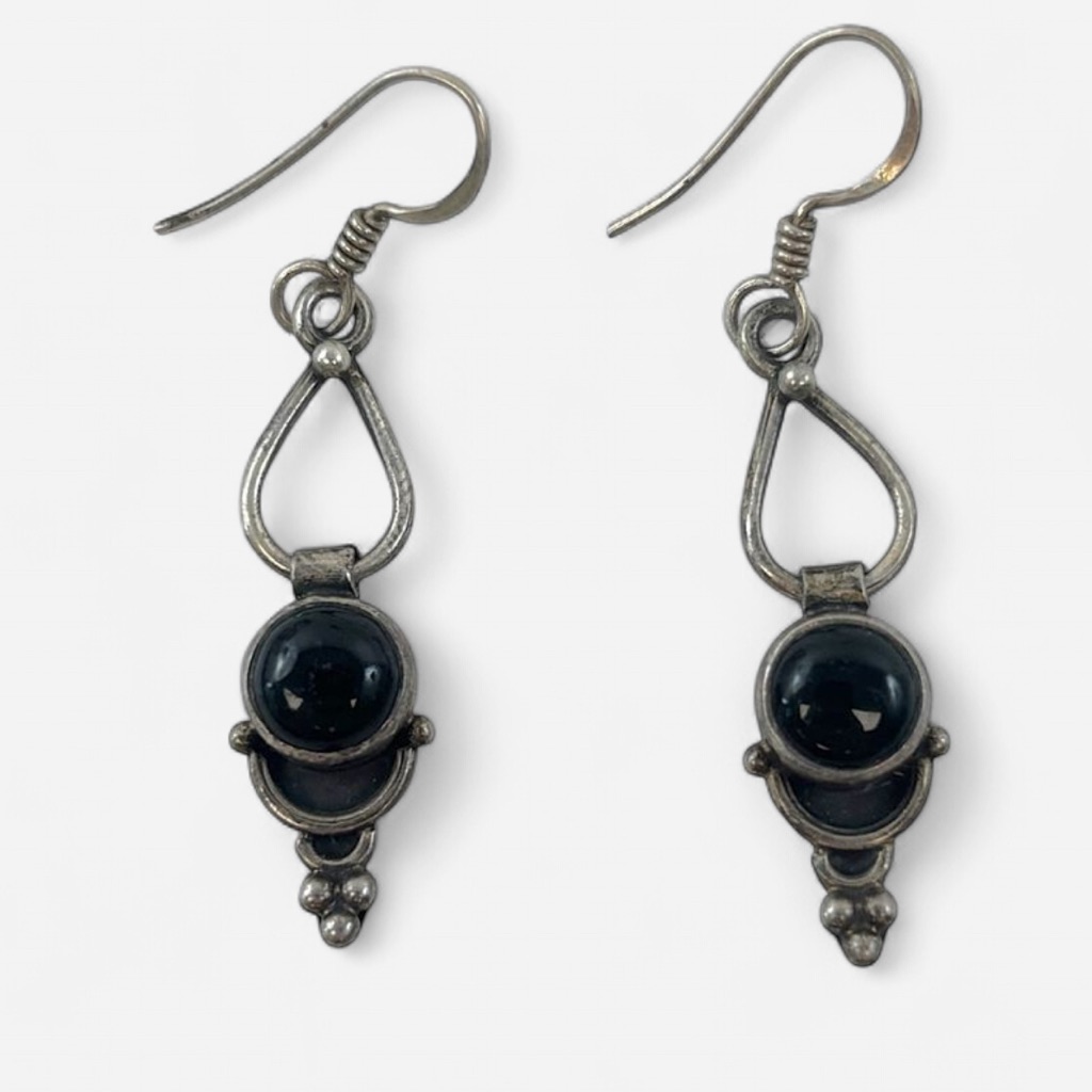 Sterling Silver Black Onyx Pierced Drop Dangle Earrings 35$